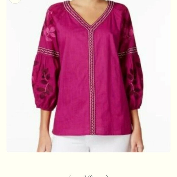 NWT Charter Club Cotton Embroidered Bubble-Sleeve Top size XL - Picture 2 of 16